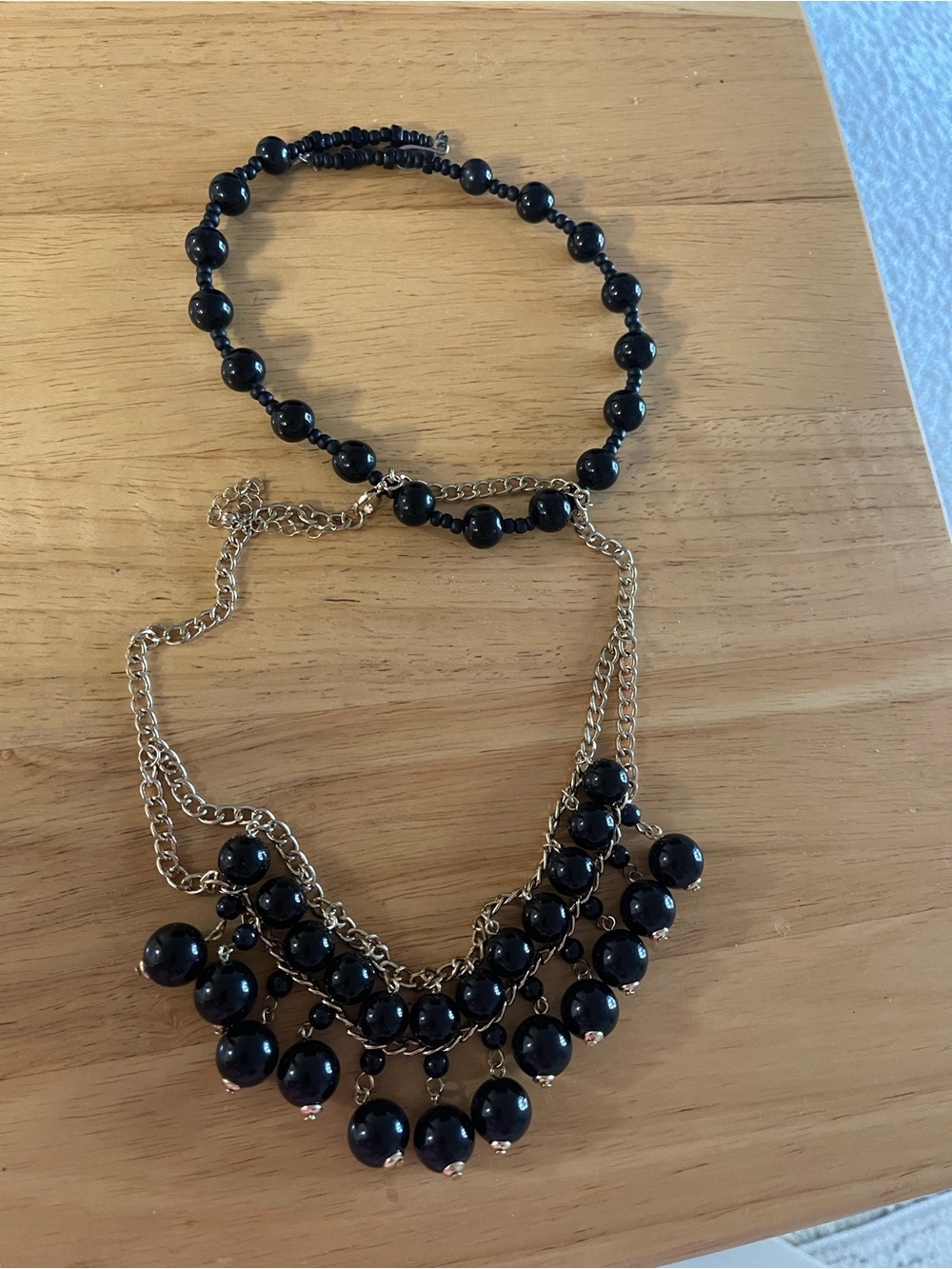 Chain Necklace with Black Bead Accents - Women Jewelry